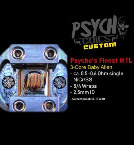 Psycho Coils Psychos Finest – 3-Kern Alien – RDL / MTL – Handmade Coils 0,50 - 0,60 Ohm