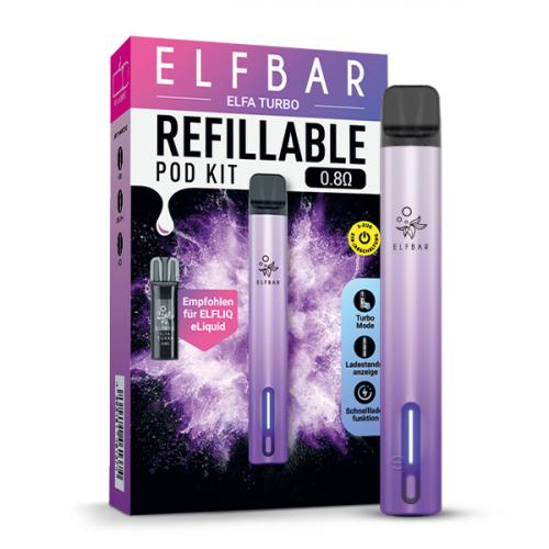 ELF BAR ELFA TURBO Refillable POD Kit DEVICE Basisgerät 550 mAh Aurora Cyan