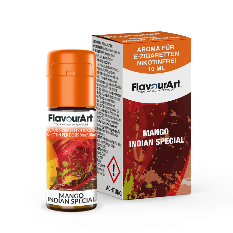 FlavourArt E-Zigaretten-Aroma Mango Indian Special mit exotischem Mango-Geschmack, 10 ml Flasche, nikotinfrei.