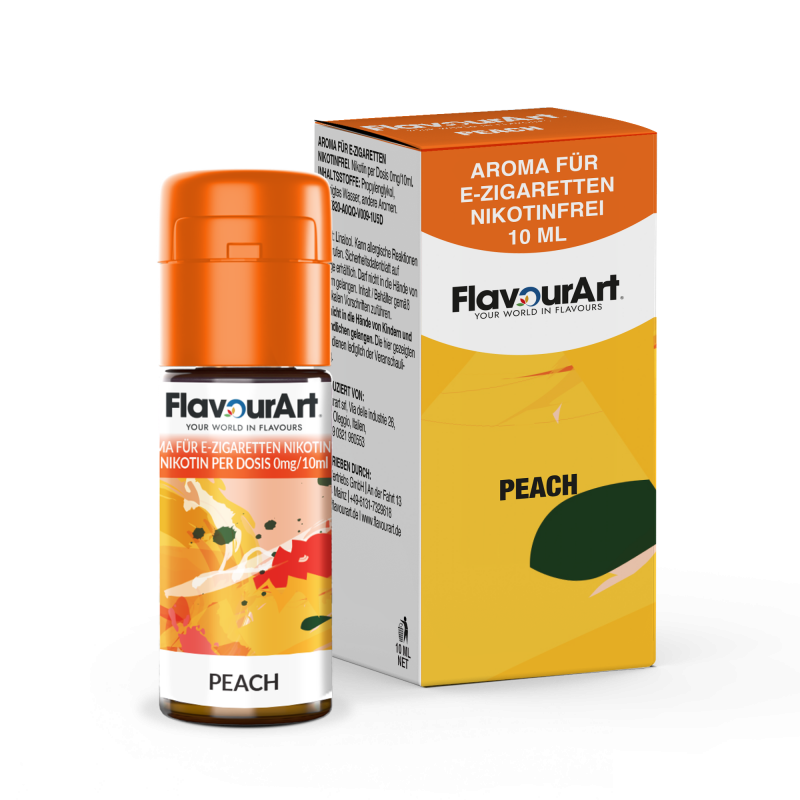 FlavourArt E-Zigaretten-Aroma Peach mit natürlichem Pfirsichgeschmack, 10 ml Flasche, nikotinfrei.