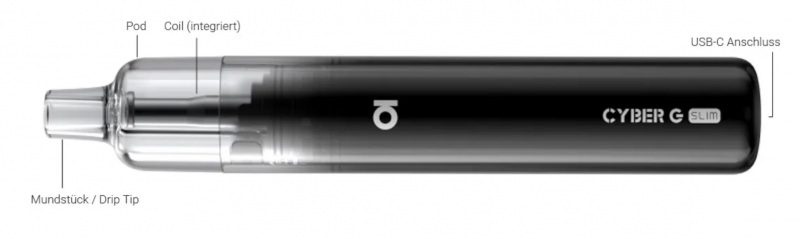 Aspire CYBER G SLIM POD KIT Starterkit 3.0 ml komplett 1.200 mAh METALLIC-SCHWARZ